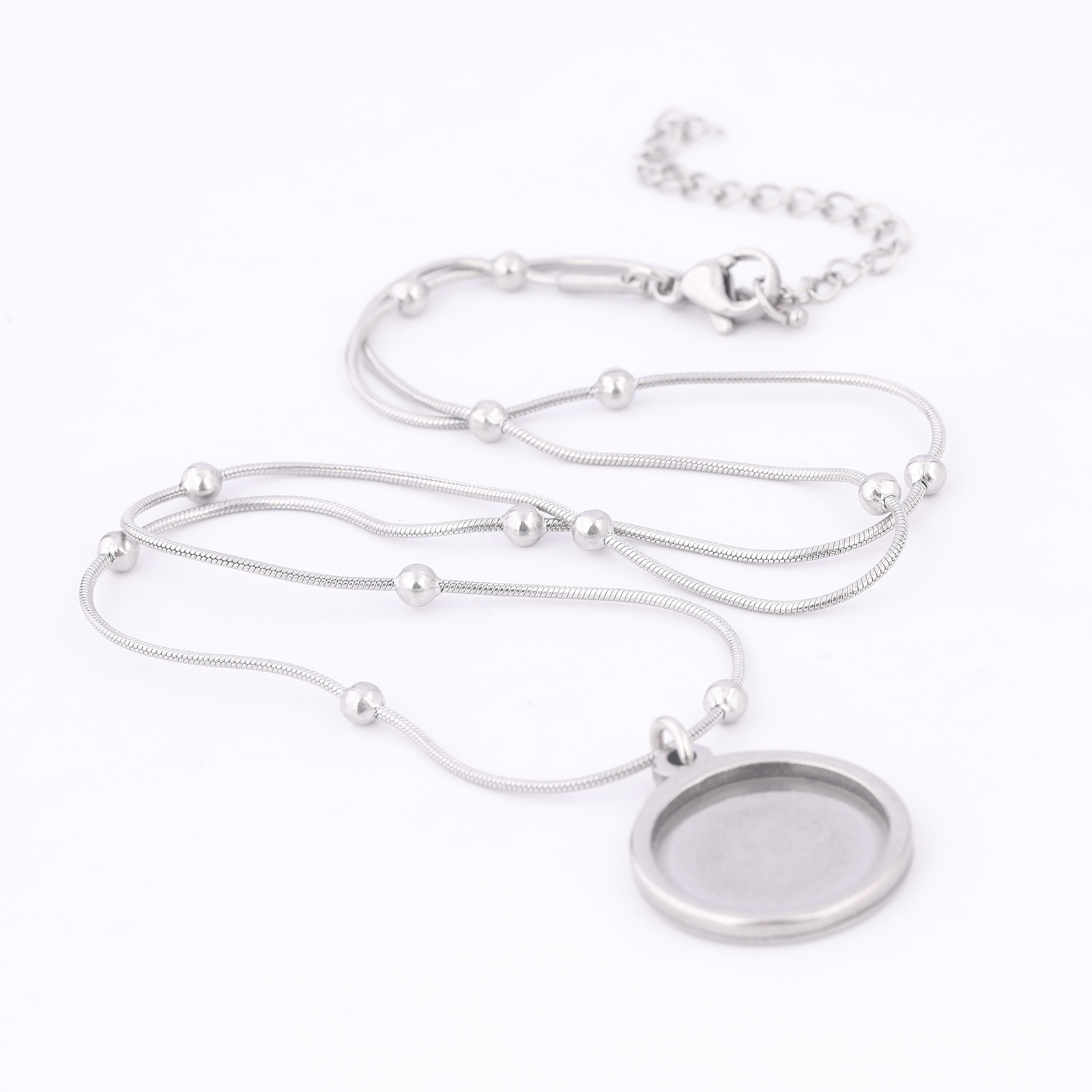 Pendant Blank Bezel - 2 szt. Stal Nierdzewna Łańcuszek Kulkowy